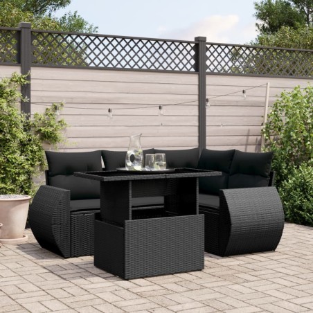 vidaXL Set de muebles de jardín 5 pzas y cojines ratán sintético negro