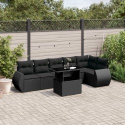 vidaXL Set de sofás de jardín 7 pzas con cojines ratán sintético negro