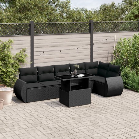 vidaXL Set de sofás de jardín 7 pzas con cojines ratán sintético negro