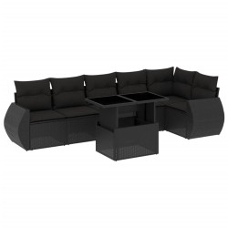 vidaXL Set de sofás de jardín 7 pzas con cojines ratán sintético negro