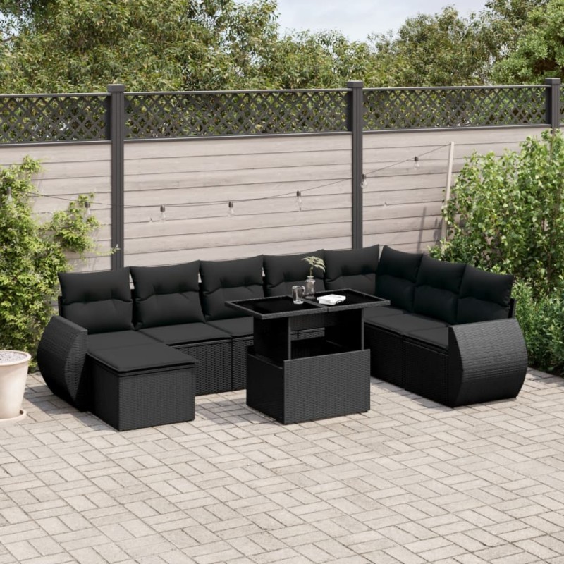 vidaXL Set de sofás de jardín 8 piezas y cojines ratán sintético negro vidaXL Set de sofás de jardín 8 piezas y cojines ratán sintético negro