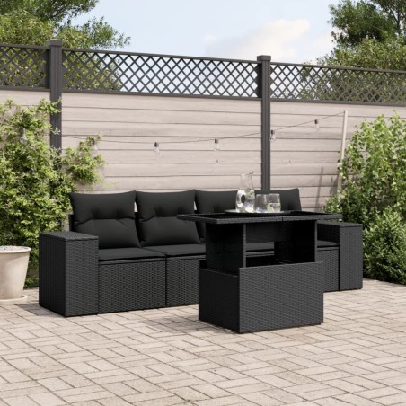 vidaXL Set de muebles de jardín 5 pzas y cojines ratán sintético negro