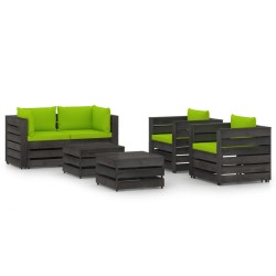 vidaXL Muebles de jardín 6 piezas con cojines madera impregnada gris