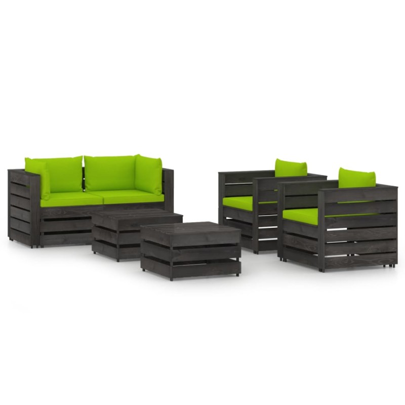 vidaXL Muebles de jardín 6 piezas con cojines madera impregnada gris