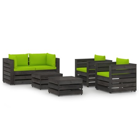 vidaXL Muebles de jardín 6 piezas con cojines madera impregnada gris