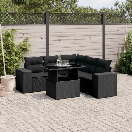 vidaXL Set de sofás de jardín 6 piezas y cojines ratán sintético negro