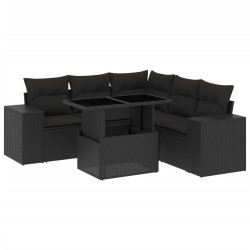 vidaXL Set de sofás de jardín 6 piezas y cojines ratán sintético negro