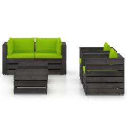 vidaXL Muebles de jardín 6 piezas con cojines madera impregnada gris