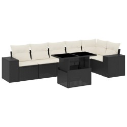 vidaXL Set de sofás de jardín 7 pzas con cojines ratán sintético negro