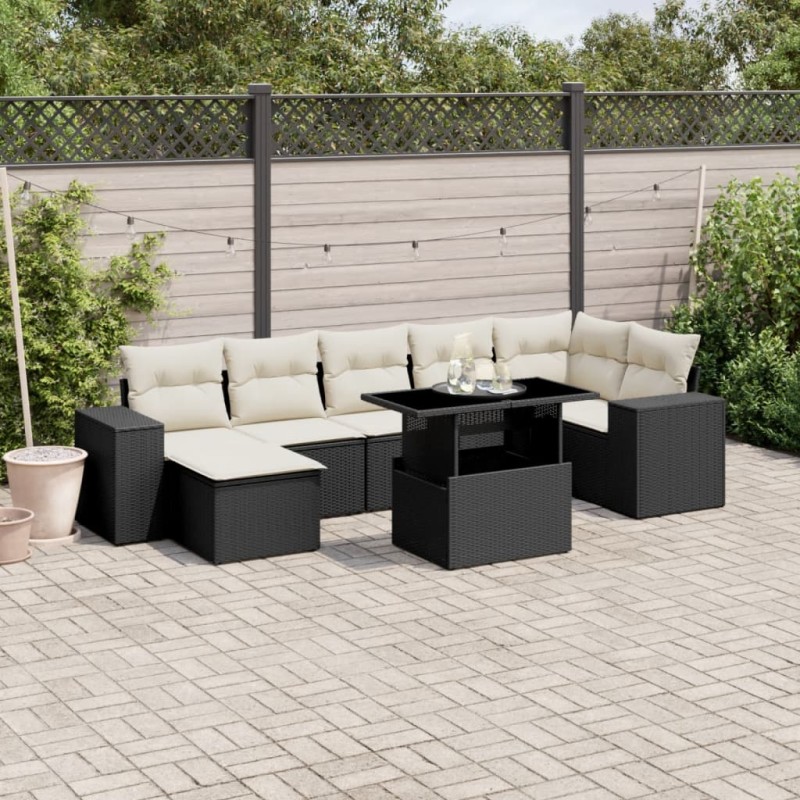vidaXL Set de sofás de jardín 8 piezas y cojines ratán sintético negro vidaXL Set de sofás de jardín 8 piezas y cojines ratán sintético negro