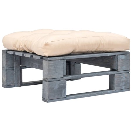 vidaXL Otomana de palés para jardín madera gris y cojín color arena