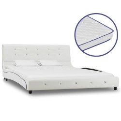 vidaXL Cama con colchón viscoelástico cuero sintético blanco 140x200cm