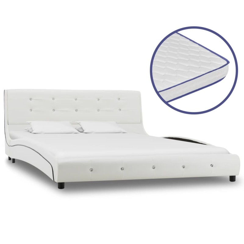 vidaXL Cama con colchón viscoelástico cuero sintético blanco 140x200cm vidaXL Cama con colchón viscoelástico cuero sintético blanco 140x200cm