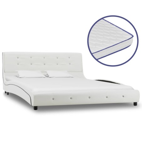 vidaXL Cama con colchón viscoelástico cuero sintético blanco 140x200cm
