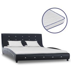 vidaXL Cama con colchón viscoelástico cuero sintético negro 140x200cm 