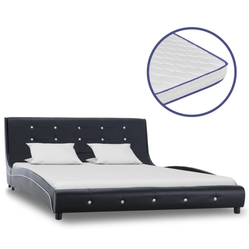 vidaXL Cama con colchón viscoelástico cuero sintético negro 140x200cm 