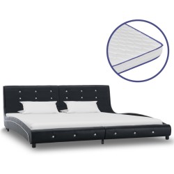 vidaXL Cama con colchón viscoelástico cuero sintético negro 180x200 cm