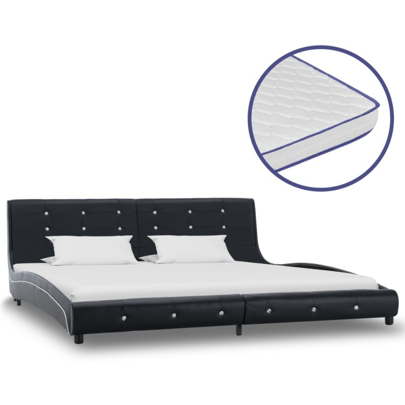 vidaXL Cama con colchón viscoelástico cuero sintético negro 180x200 cm vidaXL Cama con colchón viscoelástico cuero sintético negro 180x200 cm