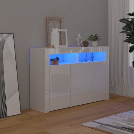 vidaXL Aparador con luces LED blanco brillante 115,5x30x75 cm