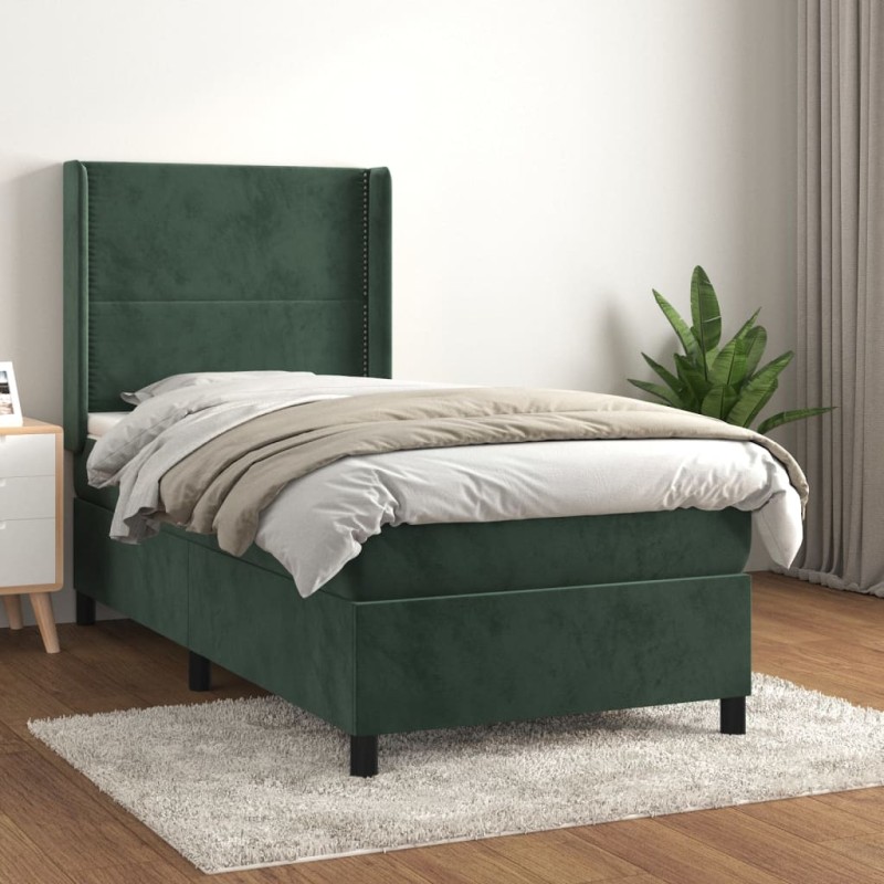vidaXL Cama box spring con colchón terciopelo verde oscuro 80x200 cm vidaXL Cama box spring con colchón terciopelo verde oscuro 80x200 cm