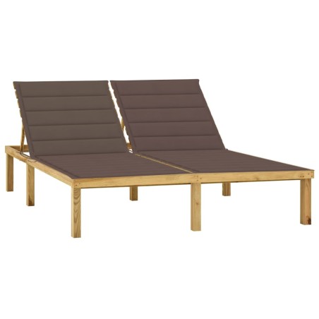 vidaXL Tumbona doble y cojines gris taupé madera pino impregnada 
