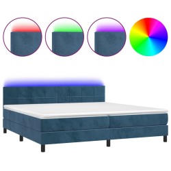 vidaXL Cama box spring colchón y LED terciopelo azul oscuro 200x200 cm