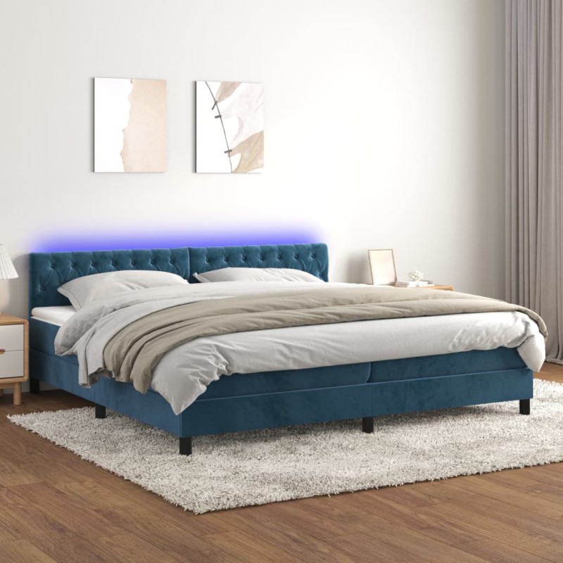 vidaXL Cama box spring colchón y LED terciopelo azul oscuro 200x200 cm vidaXL Cama box spring colchón y LED terciopelo azul oscuro 200x200 cm