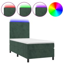vidaXL Cama box spring colchón y LED terciopelo verde oscuro 80x200 cm