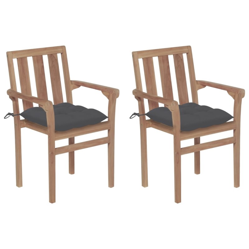 vidaXL Sillas de jardín 2 uds madera teca con cojines gris antracita vidaXL Sillas de jardín 2 uds madera teca con cojines gris antracita