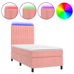 vidaXL Cama box spring colchón y LED terciopelo rosa 80x200 cm