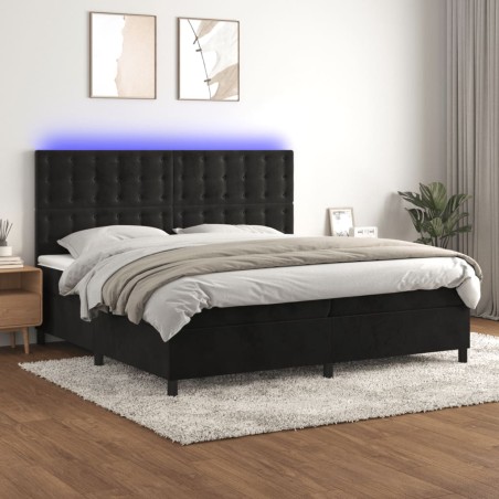 vidaXL Cama box spring colchón y LED terciopelo negro 200x200 cm