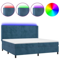vidaXL Cama box spring colchón y LED terciopelo azul oscuro 200x200 cm