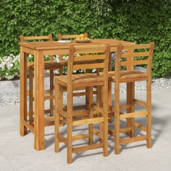 vidaXL Mesa y taburetes altos de jardín 5 pzas madera maciza acacia