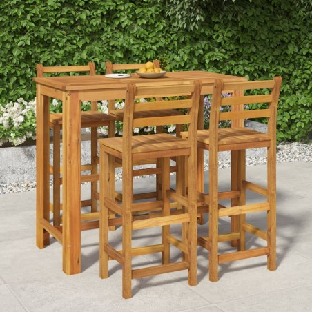vidaXL Mesa y taburetes altos de jardín 5 pzas madera maciza acacia