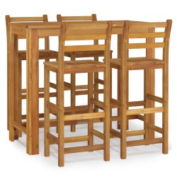 vidaXL Mesa y taburetes altos de jardín 5 pzas madera maciza acacia