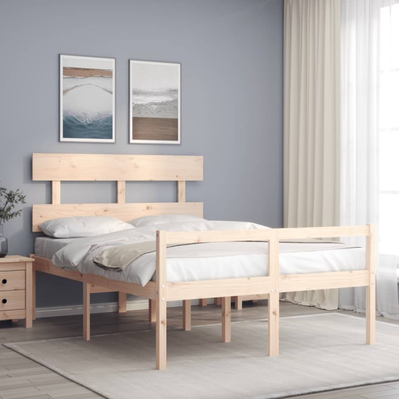 vidaXL Cama de matrimonio personas mayores con cabecero madera maciza vidaXL Cama de matrimonio personas mayores con cabecero madera maciza
