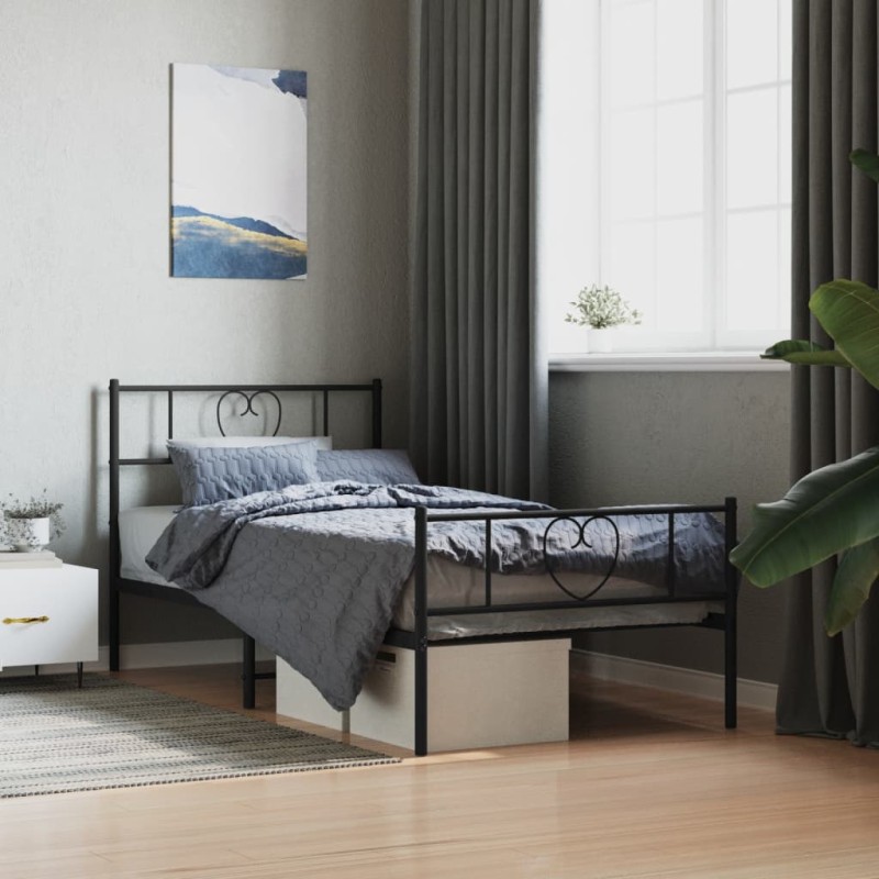 vidaXL Estructura de cama con cabecero y estribo metal negro 80x200 cm vidaXL Estructura de cama con cabecero y estribo metal negro 80x200 cm