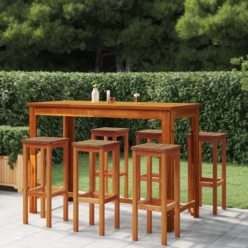 vidaXL Mesa y taburetes altos de jardín 7 pzas madera maciza acacia vidaXL Mesa y taburetes altos de jardín 7 pzas madera maciza acacia