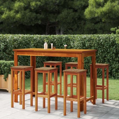 vidaXL Mesa y taburetes altos de jardín 7 pzas madera maciza acacia