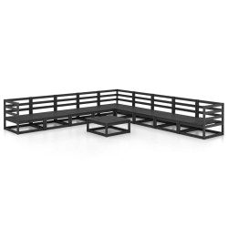 vidaXL Juego de muebles de jardín 10 pzas y cojines negro madera pino
