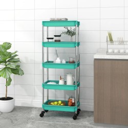 vidaXL Carrito de cocina 5 niveles hierro y ABS turquesa 42x29x128 cm
