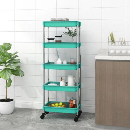 vidaXL Carrito de cocina 5 niveles hierro y ABS turquesa 42x29x128 cm