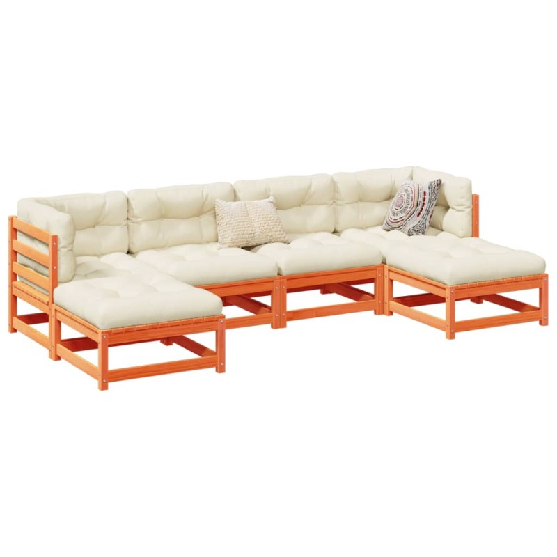 vidaXL Set de sofás jardín 6 pzas con cojines madera pino marrón cera vidaXL Set de sofás jardín 6 pzas con cojines madera pino marrón cera