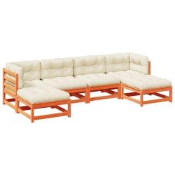 vidaXL Set de sofás jardín 6 pzas con cojines madera pino marrón cera