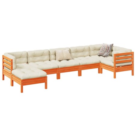 vidaXL Set de sofás jardín 7 pzas con cojines madera pino marrón cera