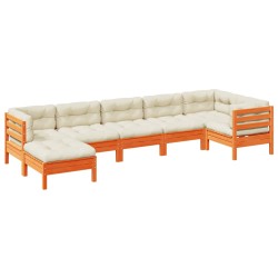 vidaXL Set de sofás jardín 7 pzas con cojines madera pino marrón cera