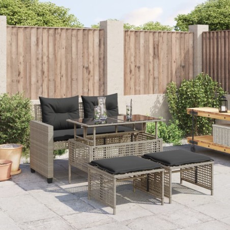 vidaXL Set sofás jardín 4 pzas y cojines ratán PE vidrio gris claro