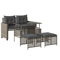vidaXL Set sofás jardín 4 pzas y cojines ratán PE vidrio gris claro