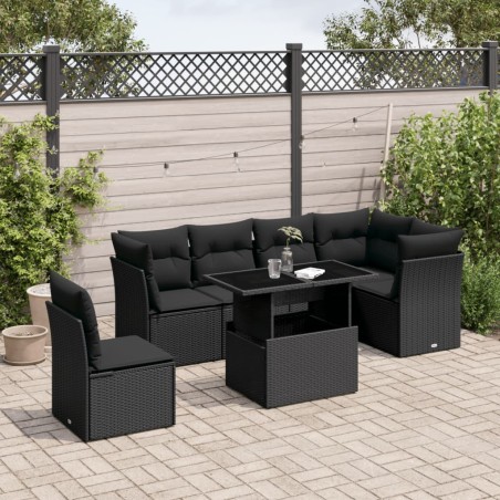 vidaXL Set de sofás de jardín 7 pzas con cojines ratán sintético negro