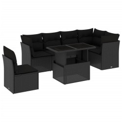 vidaXL Set de sofás de jardín 7 pzas con cojines ratán sintético negro